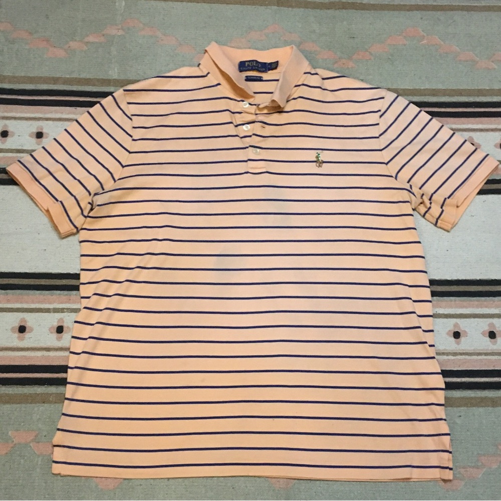 Polo Ralph Lauren medium Salmon pink short sñeeve striped shirt top classic fit